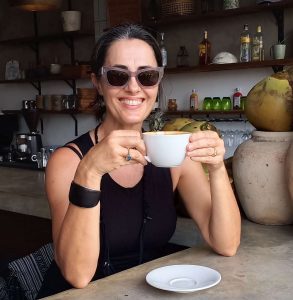 drinking coffee Elaine Reynolds Master Personal Trainer