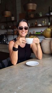 drinking coffee Elaine Reynolds Master Personal Trainer